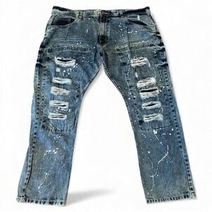 Evolution In Design Men's Size 48 33 Inseam Blue Distressed Paint Splatter Jeans
